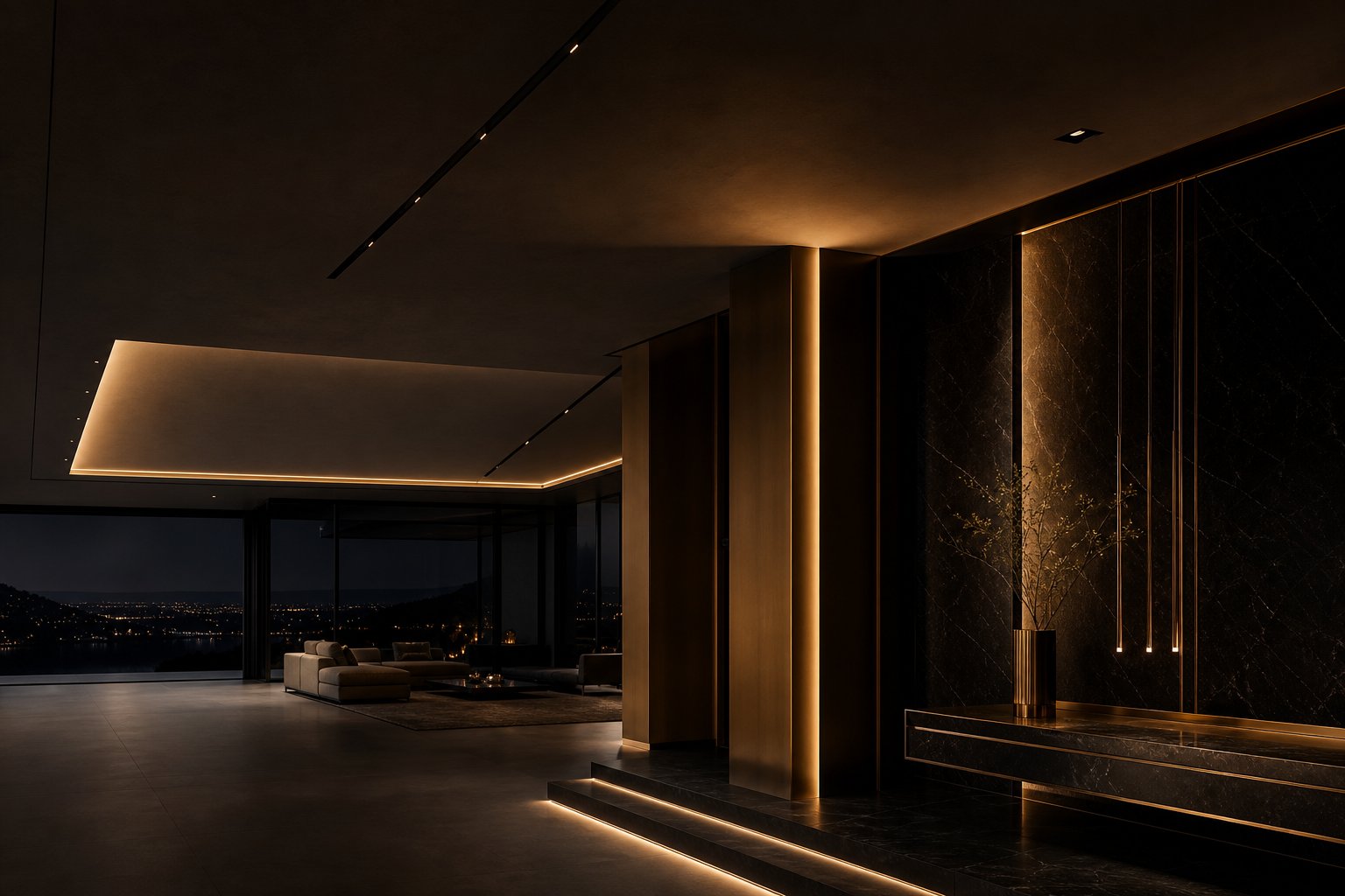 Ambiente arquitetônico com iluminação indireta premium